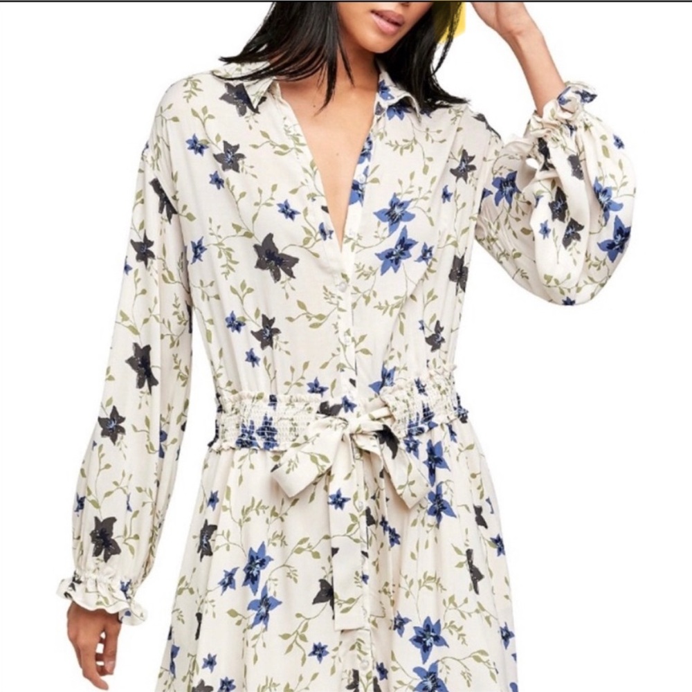 Free People Blue and Green Floral Dress